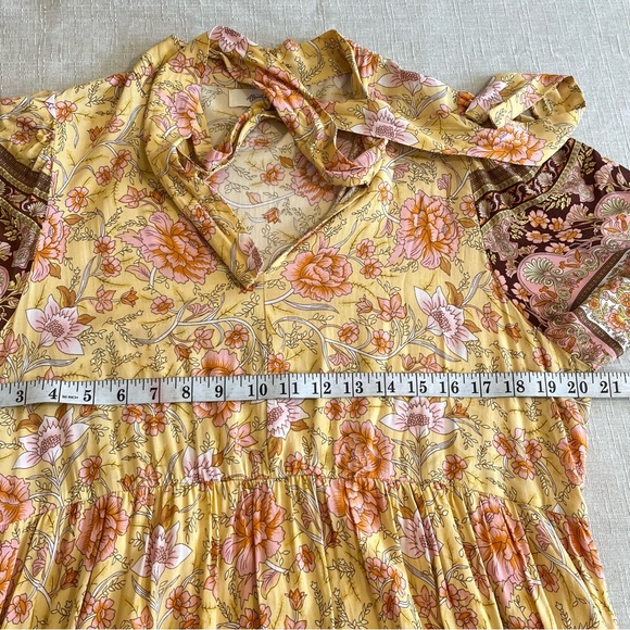 A Beautiful Soul Floral Tie Ribbon Tiered Ruffled Hem Flowy Maxi Dress XL - Picture 9 of 14